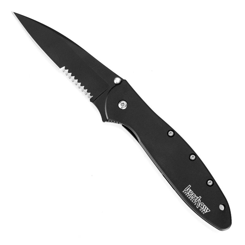 Kershaw Leek Black Serrated EDC Pocketknife, 3" Sandvik 14C28N Steel Blade, Assisted Opening Folding Knife - Image 1