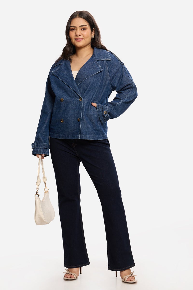 Virgio Solid Cotton Denim Plus Size Blazer for Women - Image 1