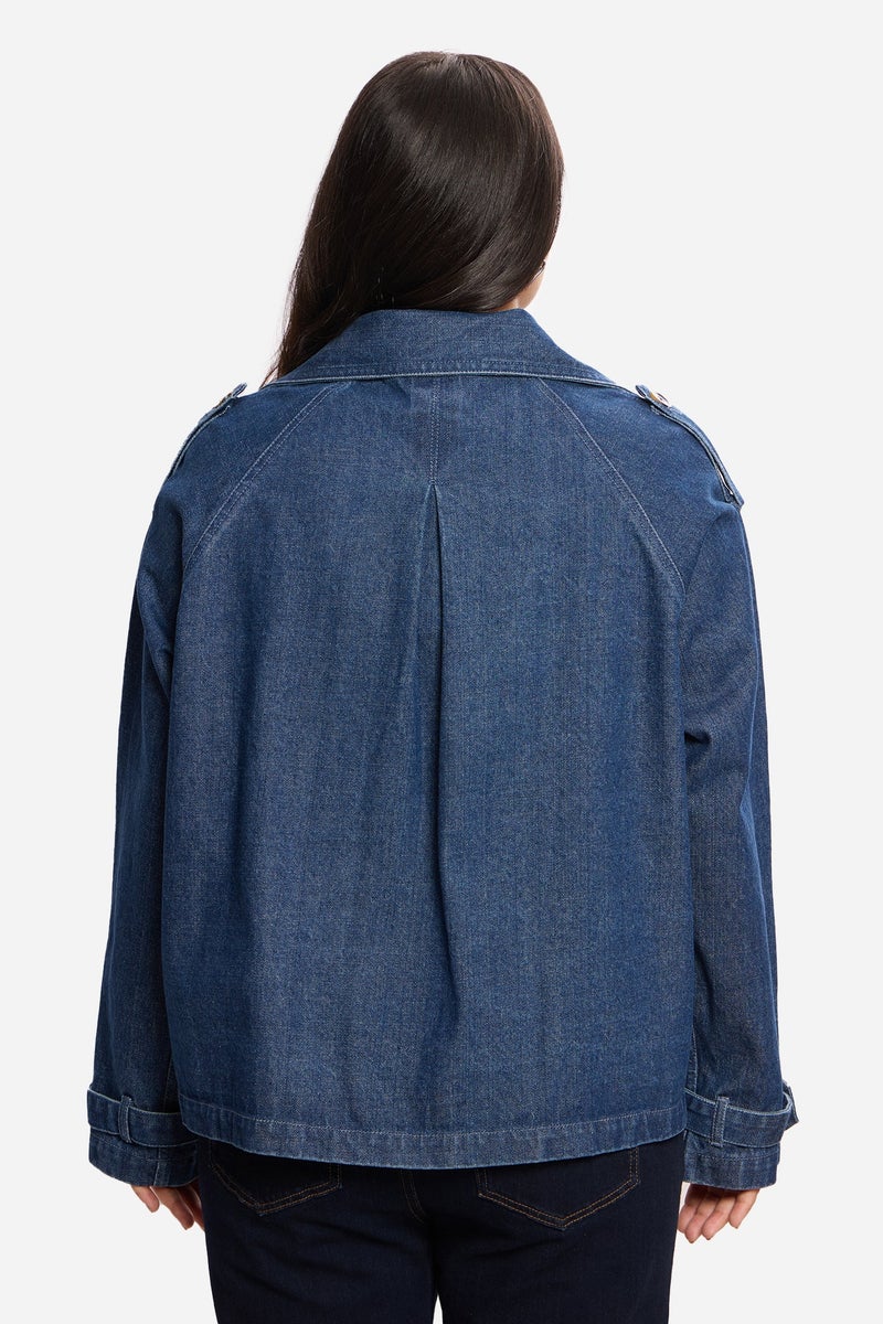 Virgio Solid Cotton Denim Plus Size Blazer for Women - Image 5