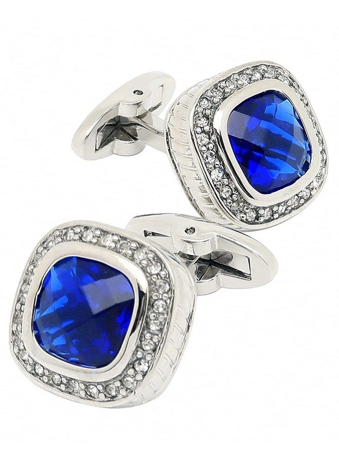 Jonwo Silver Tone Blue Crystal Cufflinks For Men Wedding Dress Square Crystal Men Cuff Links For Shirt Party Birthday Anniversary Dress - Image 1