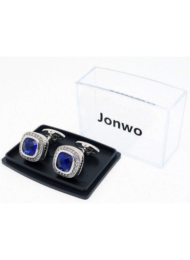 Jonwo Silver Tone Blue Crystal Cufflinks For Men Wedding Dress Square Crystal Men Cuff Links For Shirt Party Birthday Anniversary Dress - Image 4