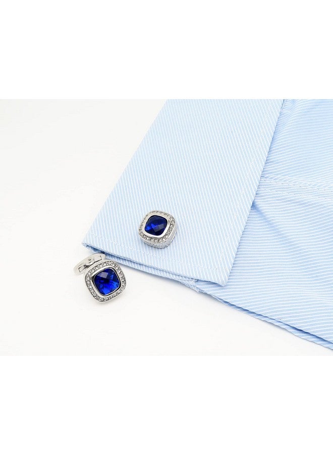 Jonwo Silver Tone Blue Crystal Cufflinks For Men Wedding Dress Square Crystal Men Cuff Links For Shirt Party Birthday Anniversary Dress - Image 3