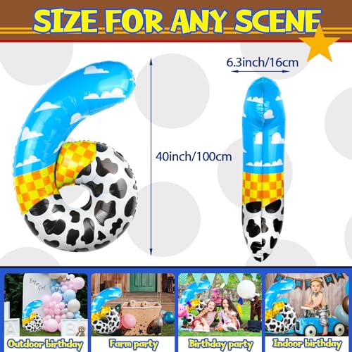 AXBMM 40 Inch Number 6 Balloon Blue Clouds Toy Cartoon Story Inspired Supplies for Birthday Garland Arch Kit Farm Party Favor - Image 5