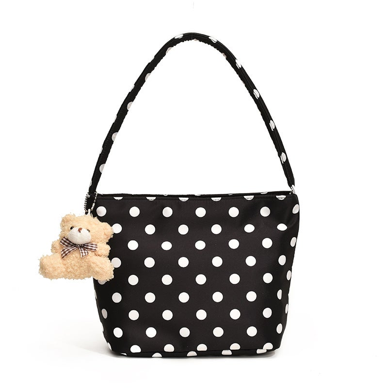 Niche Design Polka Dot Canvas Bag Women'S Summer Shoulder Bag Popular Super Casual Bucket Bag - Image 1