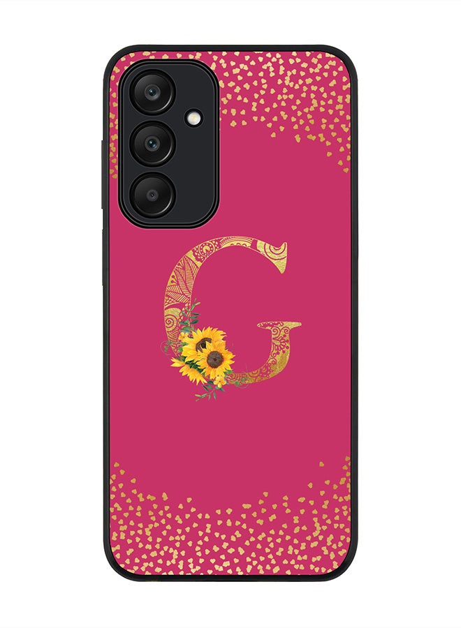 Stylizedd Rugged Black edge case for Samsung Galaxy A25 Case Cover- Custom Monogram Initial Letter Mandala Floral Pattern Alphabet- G (Pink Rose) - Image 1