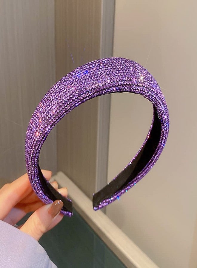 Wiwpar Rhinestone Headbands for Women Rhinestone Head Bands Wide Sparkly Hair Hoop Headbands Party Hair Accessories Purple (Style 2) - Image 1