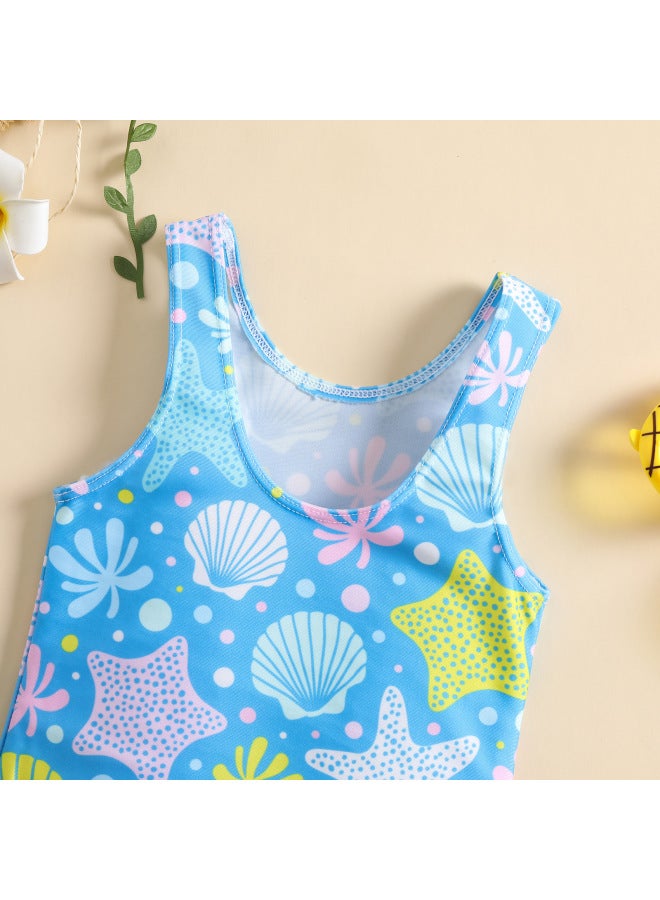 إسكدنيا ملابس سباحة للأطفال ملابس سباحة نسائية بطبعة صدفة فتاة طفلة ملتصقة مجموعة ربيع حار شاطئ ملابس سباحة واقية من الشمس بالجملة-اللون: أزرق- - Image 3