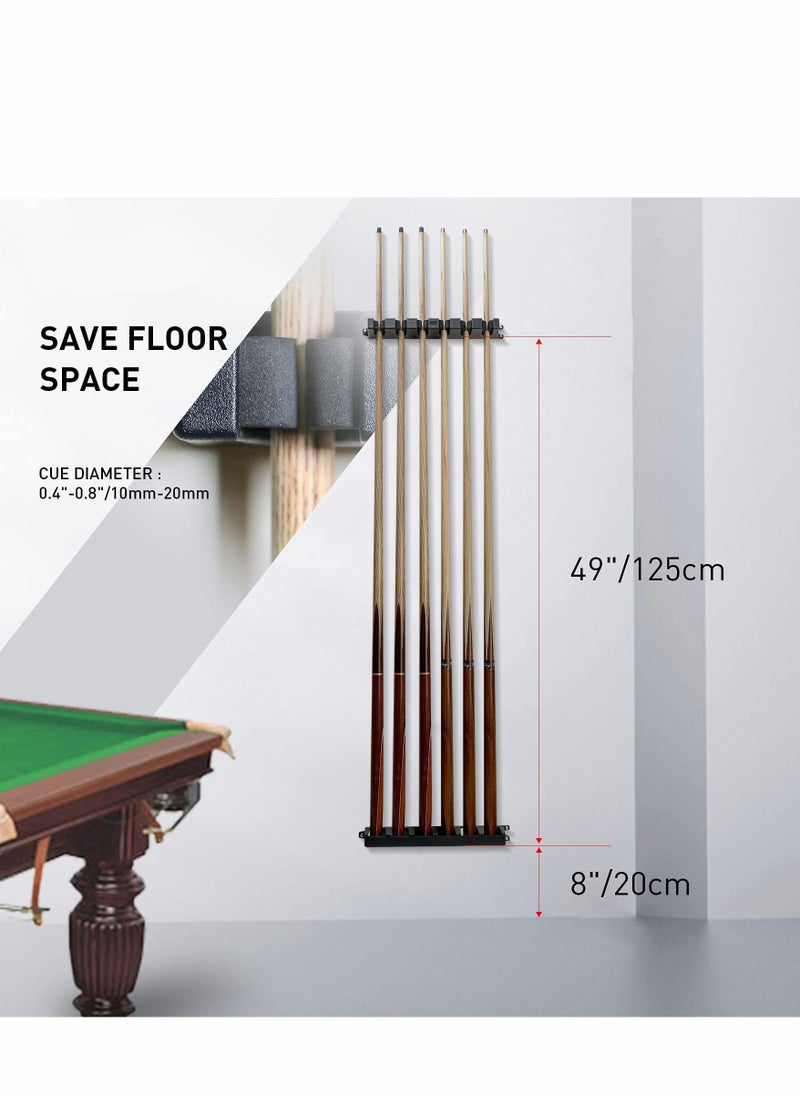 Generic Pool Cue Rack, Wall Mounted Stick Holder with EVA Clip, Plastic Billiard Accessories for Game Room Clubs Players(Black, 6 Cues)  - Image 4