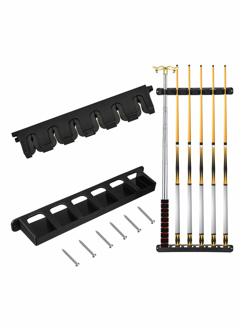 Generic Pool Cue Rack, Wall Mounted Stick Holder with EVA Clip, Plastic Billiard Accessories for Game Room Clubs Players(Black, 6 Cues)  - Image 1