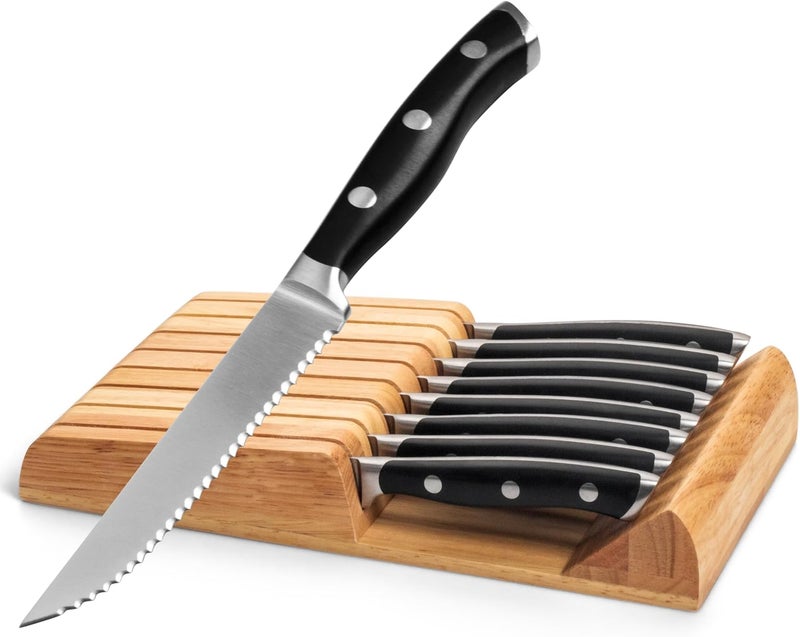 Alata 8-Piece Steak Knives Set with Block, 4.7 Inch with Serrated Edge Razor-Sharp Dinner Knives, Full-Tang Construction, Dishwasher Safe - Image 1