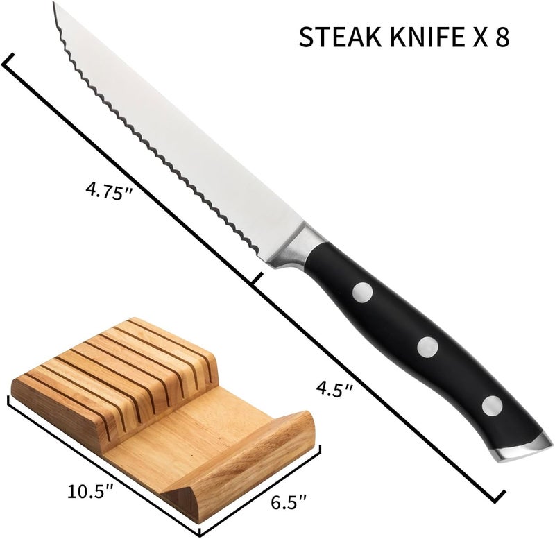 Alata 8-Piece Steak Knives Set with Block, 4.7 Inch with Serrated Edge Razor-Sharp Dinner Knives, Full-Tang Construction, Dishwasher Safe - Image 4