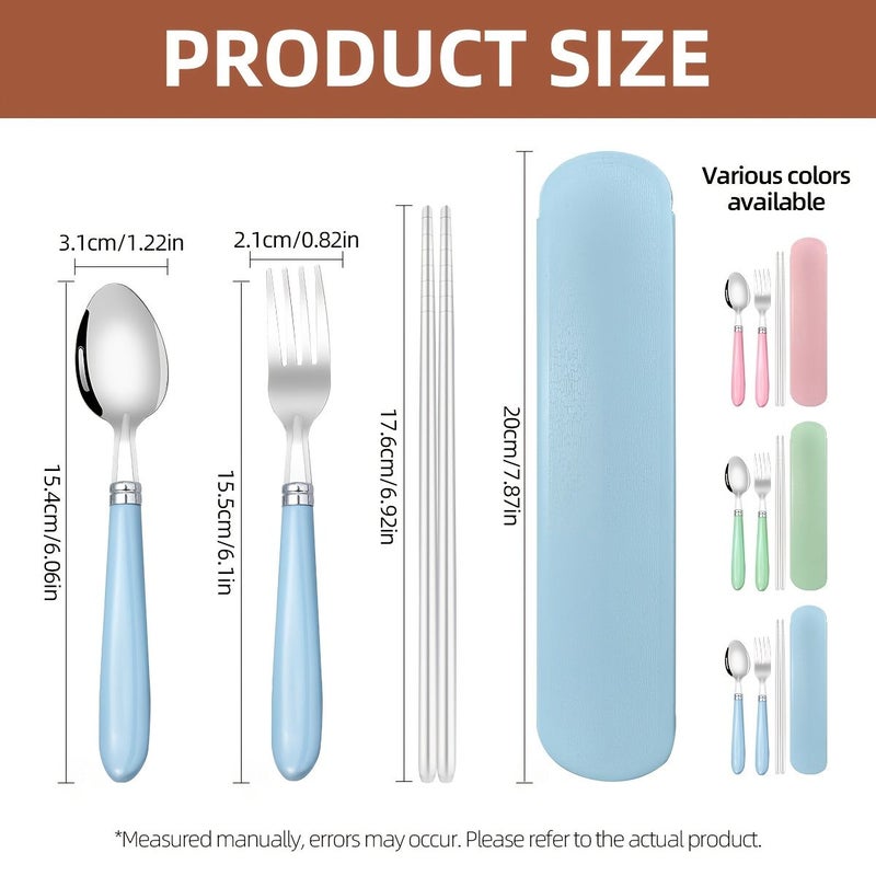 Sky Blue Portable Reusable Stainless Steel Flatware Set Travel Utensils with Storage Box for Camping Picnic Office - Image 3