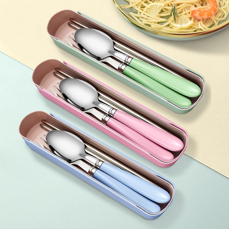 Sky Blue Portable Reusable Stainless Steel Flatware Set Travel Utensils with Storage Box for Camping Picnic Office - Image 2