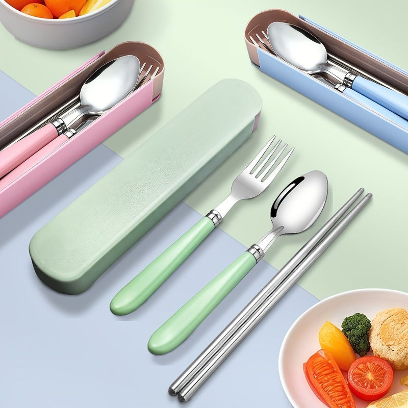 Sky Blue Portable Reusable Stainless Steel Flatware Set Travel Utensils with Storage Box for Camping Picnic Office - Image 4