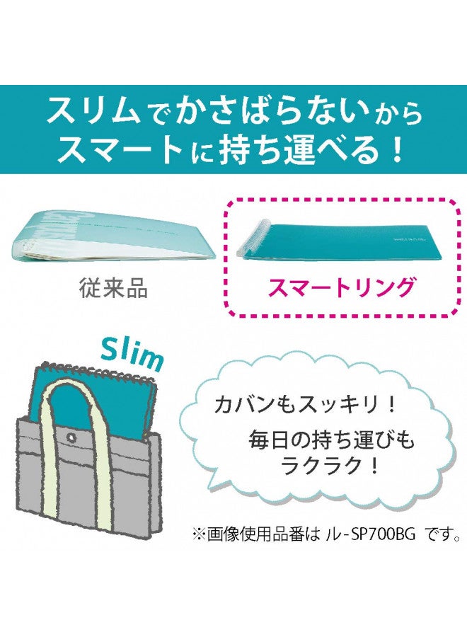 KOKUYO Campus Smart Ring Binder, B5 Light Blue Binder Notebook Up to 25 Sheets 26 Holes Slim Binder Folder with 10 Extra Campus Sarasara Loose-leaf Paper for Work & Study, Japan Import (RU-SP700LB)