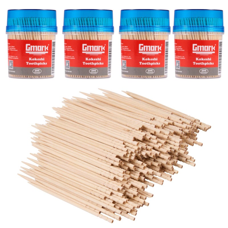 Gmark Wooden Toothpicks 1600 Pieces Kokeshi Style Cocktail Safe Use Sturdy Round Holder 4 Packs of 400 26 Kokeshi Toothpicks  Japanese Style Party Appetizer Olive Fruit Teeth Cleaning GM1068