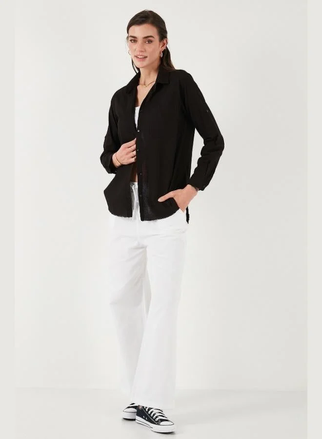 ليلا قميص قطني نسائي بقصة عادية مع جيب