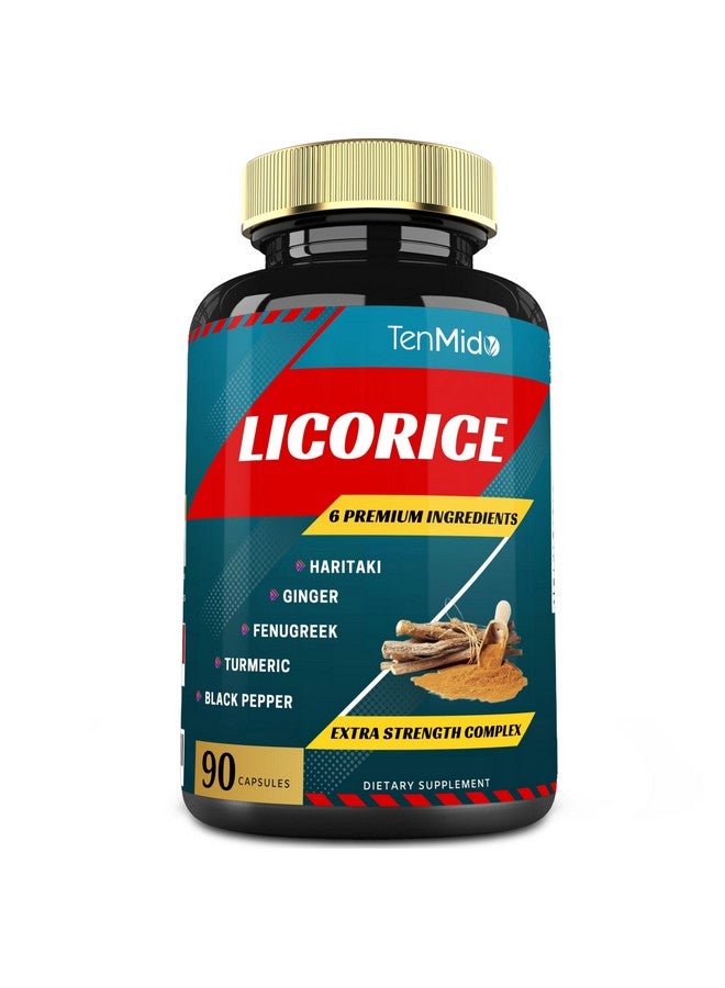 Tenmido Licorice Extract Capsules with Turmeric, Ginger, Fenugreek, Haritaki, Black Pepper - Support Digestion Function - 90 Caps, 3 Months Supply - Image 1