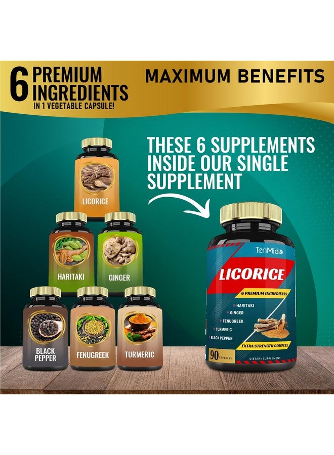 Tenmido Licorice Extract Capsules with Turmeric, Ginger, Fenugreek, Haritaki, Black Pepper - Support Digestion Function - 90 Caps, 3 Months Supply - Image 2