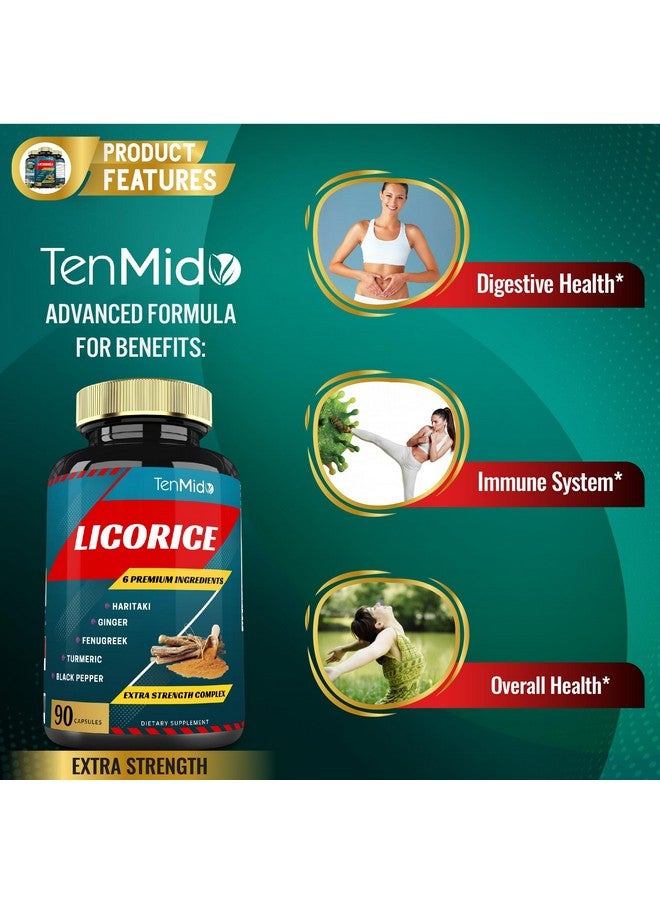 Tenmido Licorice Extract Capsules with Turmeric, Ginger, Fenugreek, Haritaki, Black Pepper - Support Digestion Function - 90 Caps, 3 Months Supply - Image 5