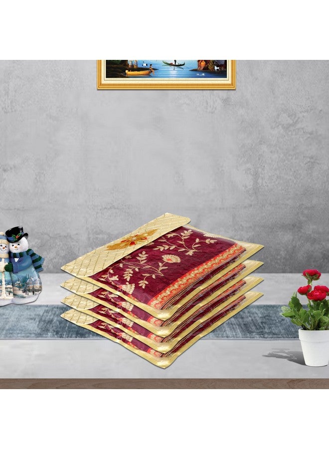 Kuber Industries Saree Cover | Clothes Storage Bag | Single Packing Saree with Velcro | Wardrobe Organizer | Cloth Stoarge Organizer | Check Jama Brooch-Design | Pack of 3 | Golden - Image 5