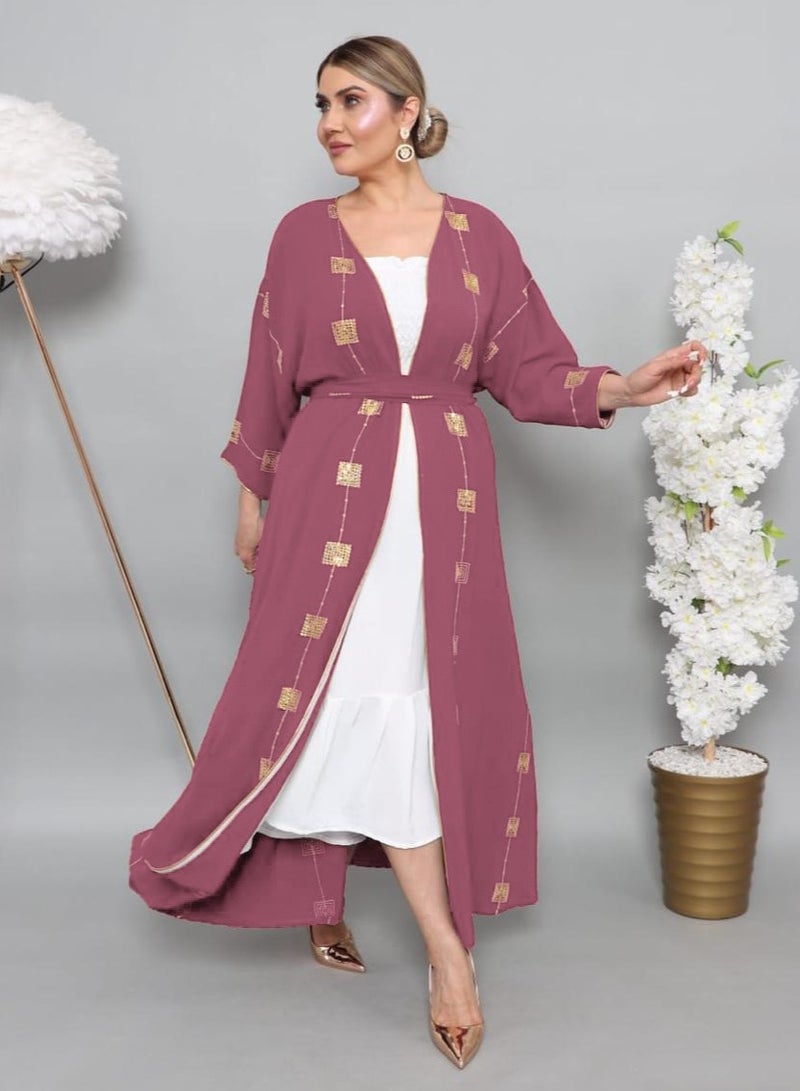 MyesuQ jalabiya in pink and white two piece - Image 3