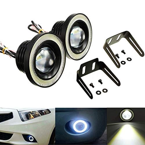 AutoBizarre Car Fog Lamp Angel Eye LED DRL Projector Cob Light 89mm (3.5 inches Front , 2.5 inches Back) - Set of 2 - Image 1