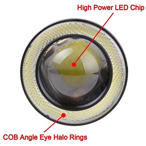 AutoBizarre Car Fog Lamp Angel Eye LED DRL Projector Cob Light 89mm (3.5 inches Front , 2.5 inches Back) - Set of 2 - Image 3