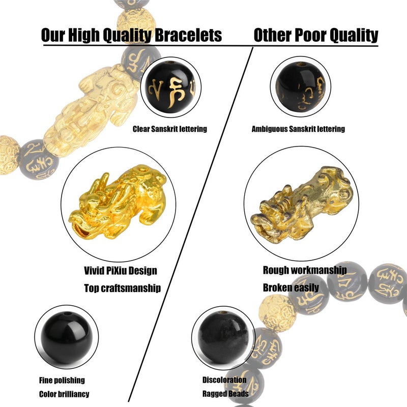 ZenBless Feng Shui Black Obsidian Bracelet Pixiu Bracelet for Women Men Prosperity Double Pi Xiu/Pi Yao Black Mantra Bead Bracelet with Golden Dice Attract Wealth and Good Luck - Image 5