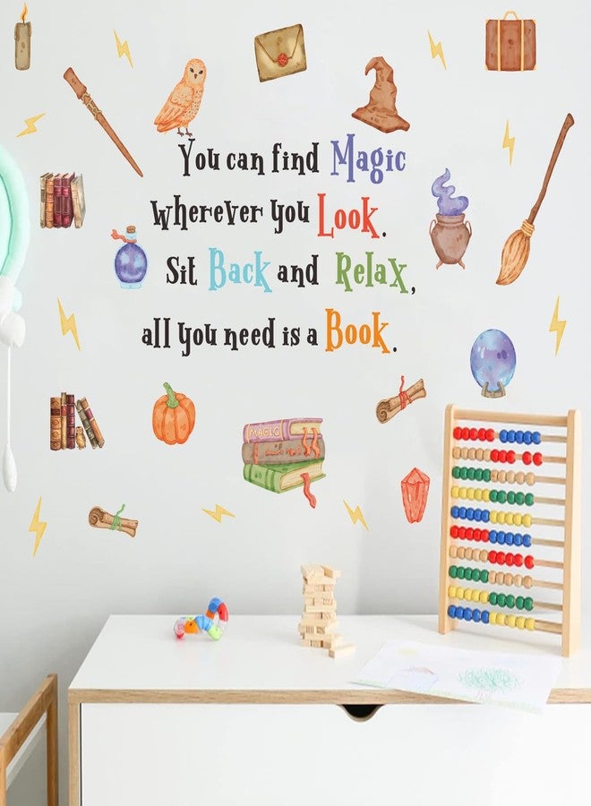 YIMEHDAN Magic Reading Book Wall Decal, You Can Find Magic Education Inspirational Quote Vinyl Wall Stickers, Removable Watercolor Reading Artwork for Kindergarten Classroom Llibrary Playroom Decor - Image 3