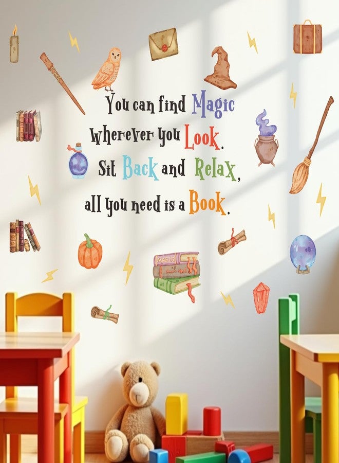 YIMEHDAN Magic Reading Book Wall Decal, You Can Find Magic Education Inspirational Quote Vinyl Wall Stickers, Removable Watercolor Reading Artwork for Kindergarten Classroom Llibrary Playroom Decor - Image 1