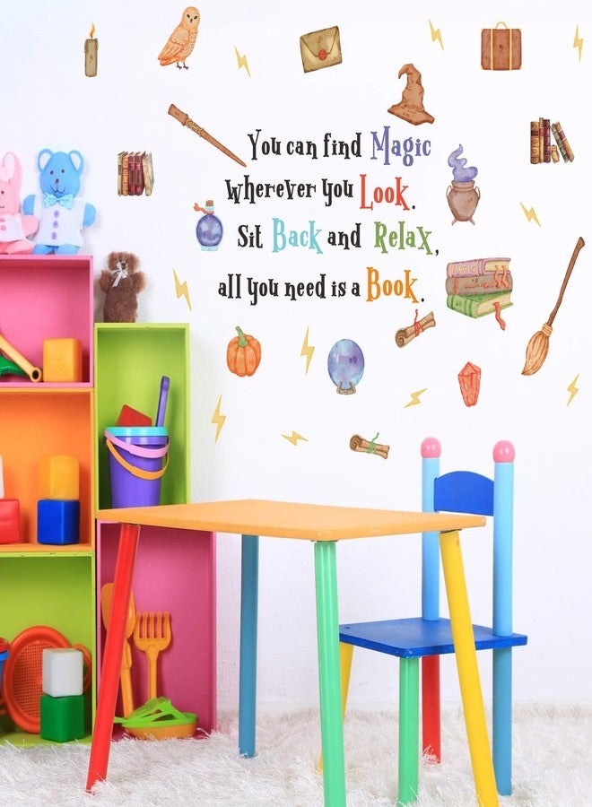 YIMEHDAN Magic Reading Book Wall Decal, You Can Find Magic Education Inspirational Quote Vinyl Wall Stickers, Removable Watercolor Reading Artwork for Kindergarten Classroom Llibrary Playroom Decor - Image 5