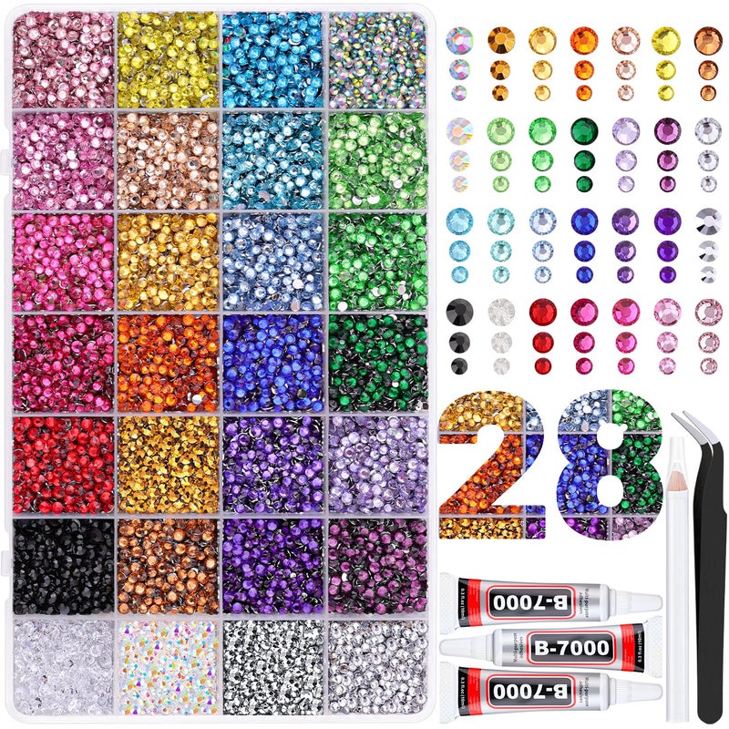 TINKRSTUFF 30000Pcs Resin Rhinestones for Crafting, Multicolor 2/3/4mm Flacktback Gems with 3Pcs B7000 Jewelry Glue, Bedazzling Crystal for DIY Crafts Clothing Tumblers Mugs Shoes Fabric Nail Art - Image 1