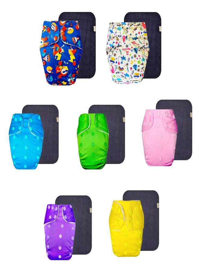 Dumbledo Premium Cloth Diaper with Gray Insert (Pack of 7) | Hypoallergenic | Leakproof | Adjustable Snaps | Ideal for Toddlers | 3 Months - 3 Years | Unisex Baby - Image 1