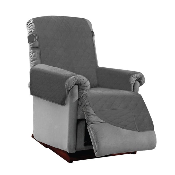 RECLINER SLIP COVER WITH PATENTED STRAP CUSHION PROTECTOR REVERSIBLE STAIN AND DOG TEAR RESISTANT SLIPCOVER QUILTED MICROFIBER 25IN SEAT WASHABLE COVERS FOR DOGS PETS KIDS CHARCOAL