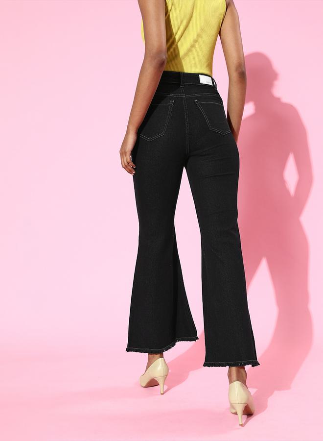 SASSAFRAS High Rise Button Detail Bell Bottom Jeans by Styli - Image 3