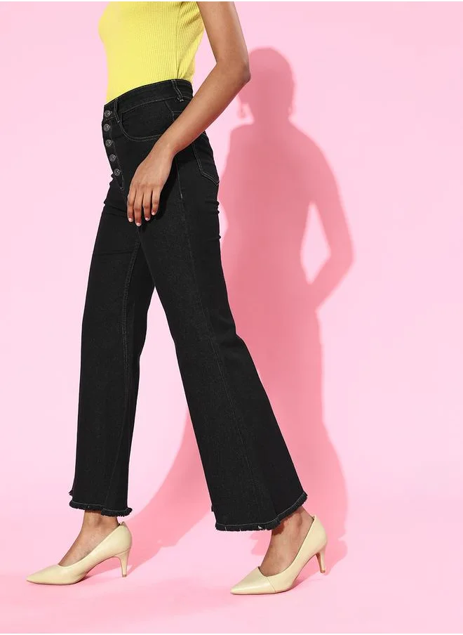 SASSAFRAS High Rise Button Detail Bell Bottom Jeans by Styli
