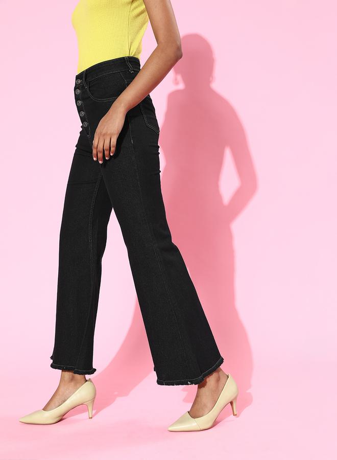 SASSAFRAS High Rise Button Detail Bell Bottom Jeans by Styli - Image 2