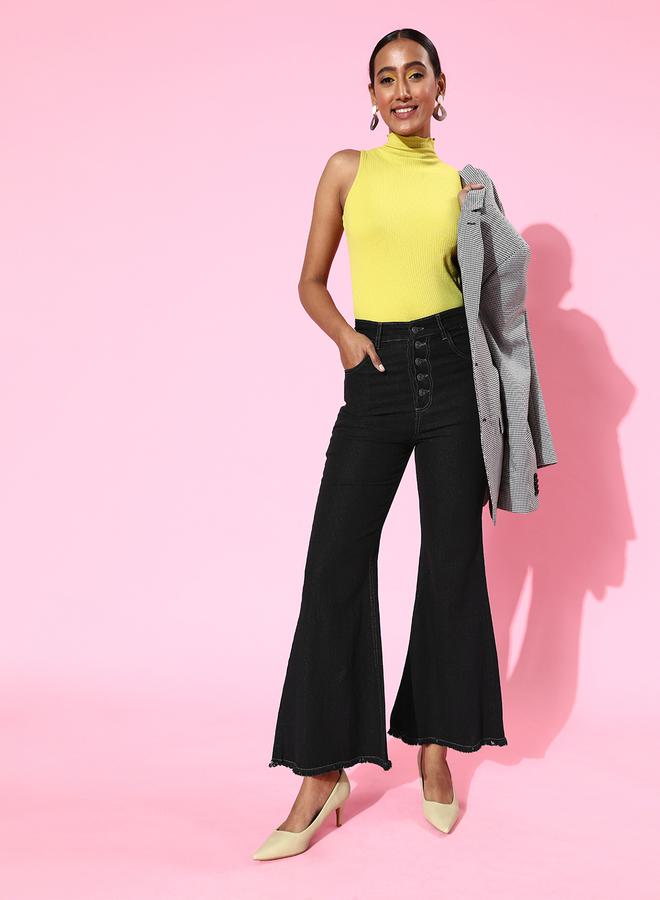 SASSAFRAS High Rise Button Detail Bell Bottom Jeans by Styli - Image 4