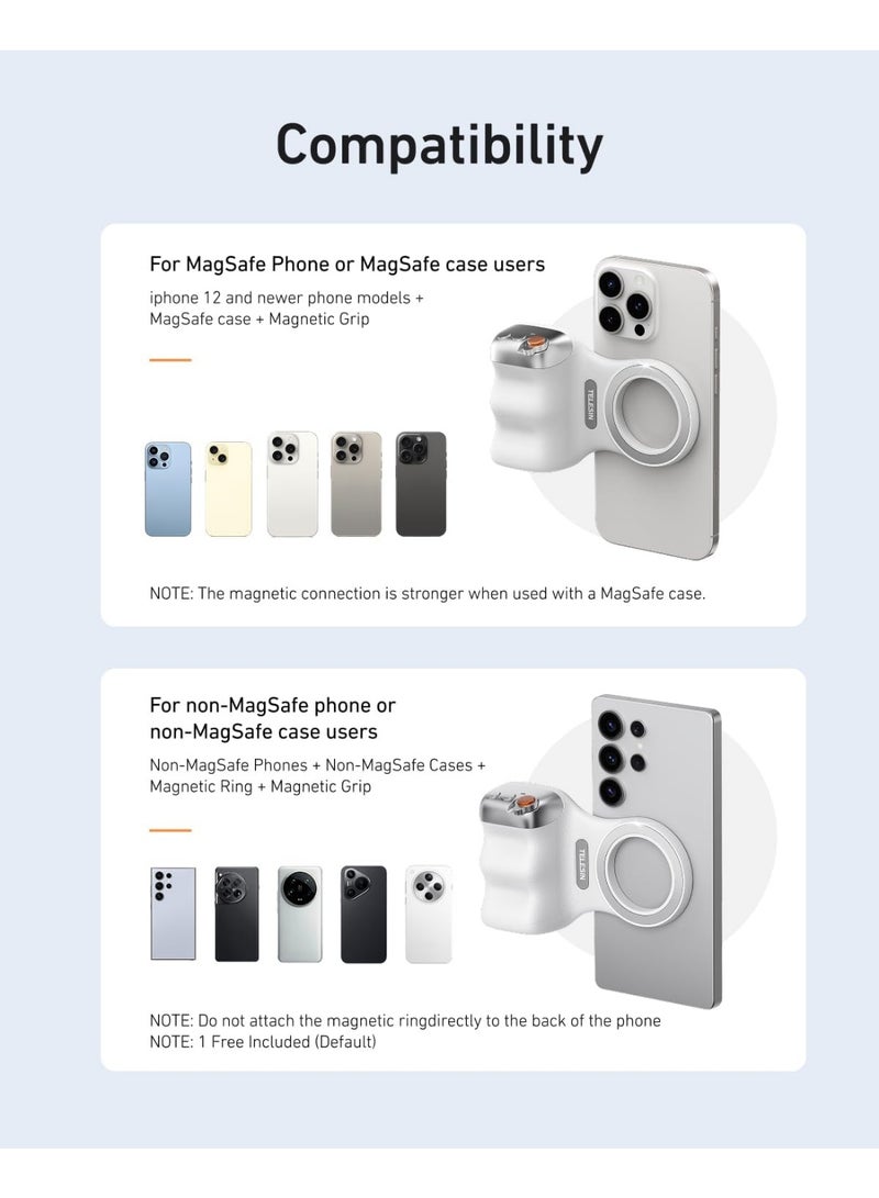 تيليسن مقبض تصوير للهاتف – تصميم مريح مع شهادة معتمدة، جهاز تحكم عن بُعد لاسلكي قابل للفصل، تثبيت مغناطيسي مزدوج، منفذ حامل ثلاثي 1/4 بوصة، متوافق مع هواتف آيفون وأندرويد - Image 4