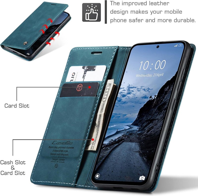 CaseMe Wallet Case for Xiaomi Redmi Note 14 Pro 4G, Premium Retro PU Leather Flip Cover with 2 Card Slots, Cash Pocket, Magnetic Closure, Kickstand Stand, Shockproof Protective Phone Case - Image 3