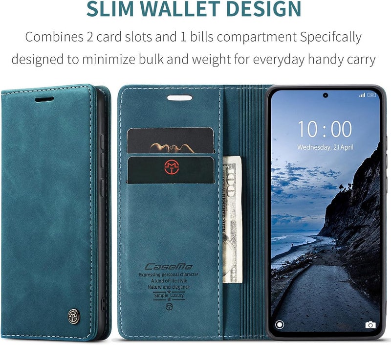 CaseMe Wallet Case for Xiaomi Redmi Note 14 Pro 4G, Premium Retro PU Leather Flip Cover with 2 Card Slots, Cash Pocket, Magnetic Closure, Kickstand Stand, Shockproof Protective Phone Case - Image 2
