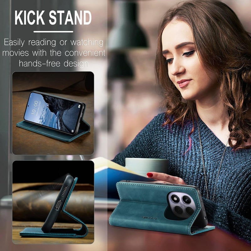 CaseMe Wallet Case for Xiaomi Redmi Note 14 Pro 4G, Premium Retro PU Leather Flip Cover with 2 Card Slots, Cash Pocket, Magnetic Closure, Kickstand Stand, Shockproof Protective Phone Case - Image 5