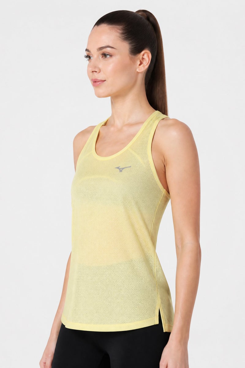Mizuno Women Sportswear Fit Sleeveless Training Tank Top, Lime Yellow - Image 3
