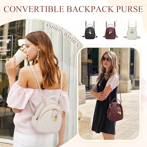 VX VONXURY Mini Backpack Purse,VONXURY Fashion Small Leather Quilt Backpack Convertible Casual Travel Daypack for Women Ladies Girls - Image 2
