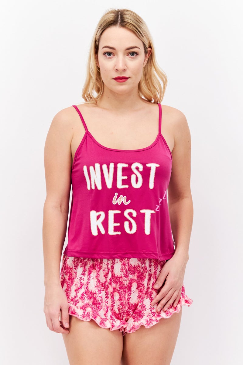 French Affair Women 2 Pieces Top and Bottom Sleepwear Set, Purple - Image 1