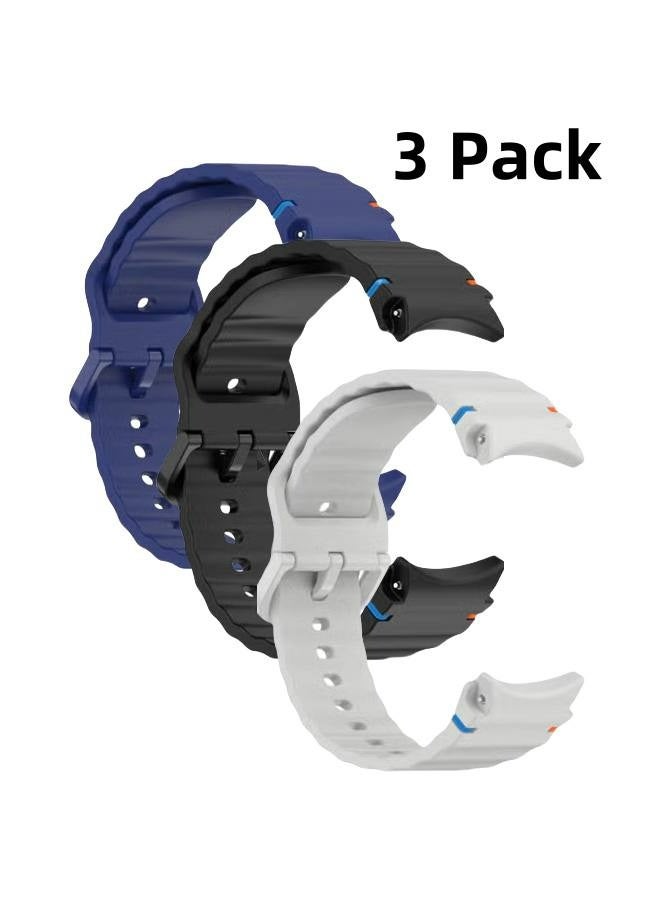 مجموعة من 3 أشرطة ساعة سيليكون متوافقة مع طرازات Galaxy Watch 7 ultra وClassic، حزام رياضي ناعم 20 مم للرجال والنساء، أسود وأبيض وأزرق - Image 2