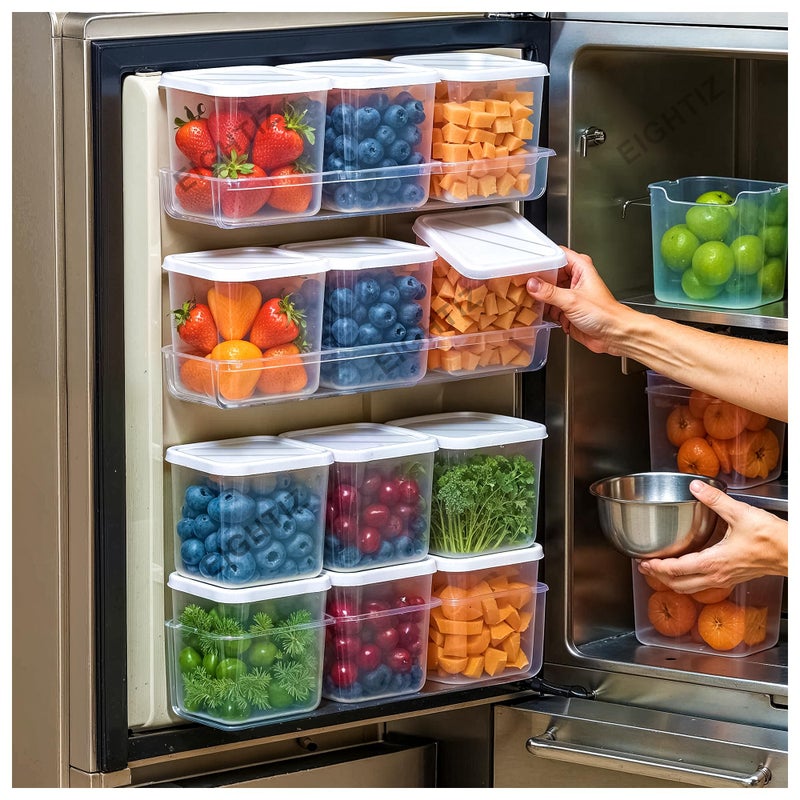 Eightiz Fridge Storage Boxes (Pack of 12) Freezer & Refrigerator Organizer Containers Kitchen Storage Container Set Kitchen Accessories Items for Home 800 ml Food Storage Box, Plastic, White (OXSC154) - Image 5