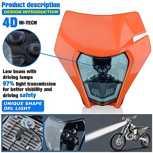 MCHMFG Dirt Bike Headlight Dirtbike LED Headlights Kit Motorcycle Head Lamp Light Kit Universal for Most Dirt Pit Enduro Bike Motorcycle Headlamp Frontlight for ATV (Black) - Image 3