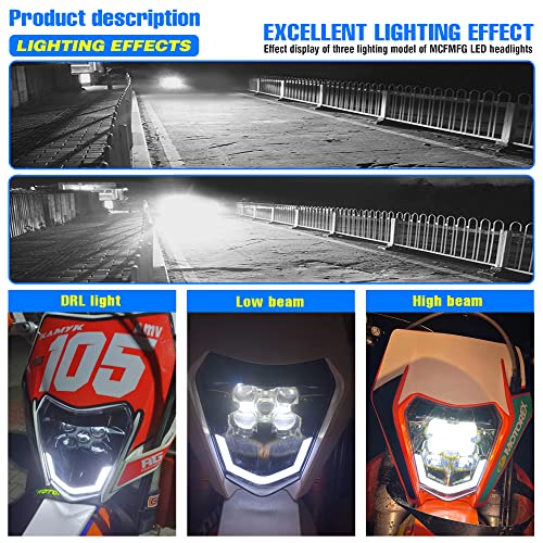 MCHMFG Dirt Bike Headlight Dirtbike LED Headlights Kit Motorcycle Head Lamp Light Kit Universal for Most Dirt Pit Enduro Bike Motorcycle Headlamp Frontlight for ATV (Black) - Image 4